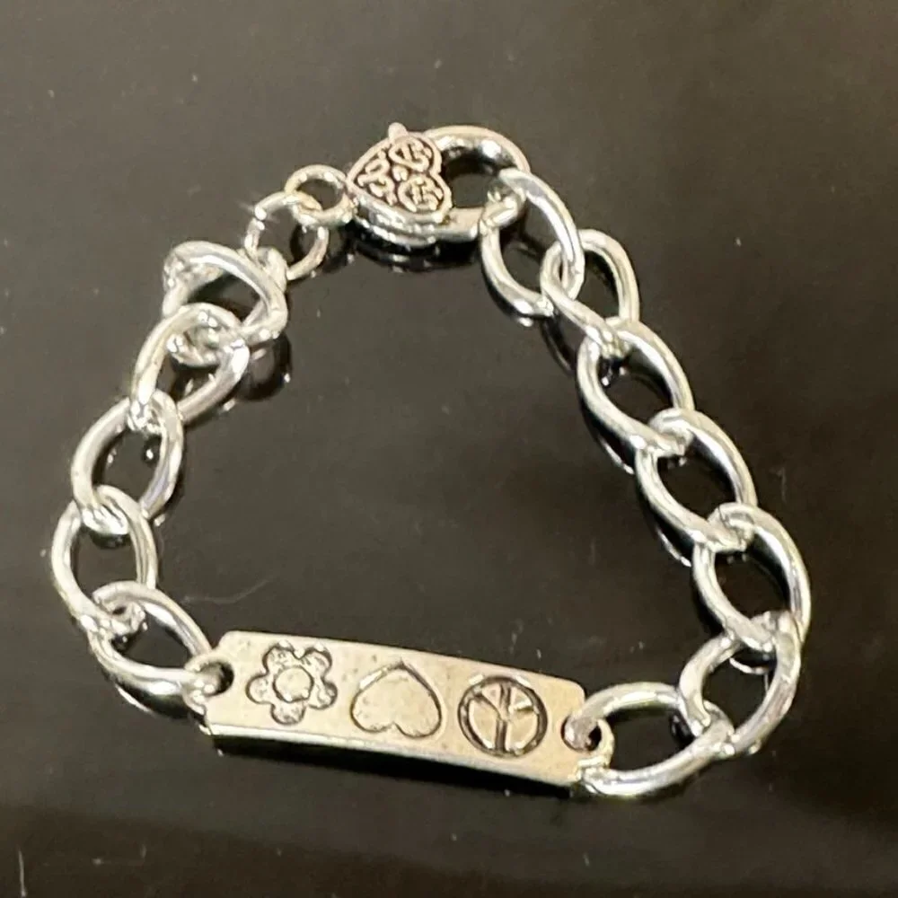 Peace Heart Flower Silver Chain Bracelet Heart Gift Charm Lightweight Hippie